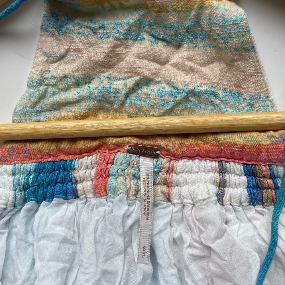 FREE PEOPLE Dress Painted Stripe Colorblock Lined White Blue Colorful - Picture 7 of 9